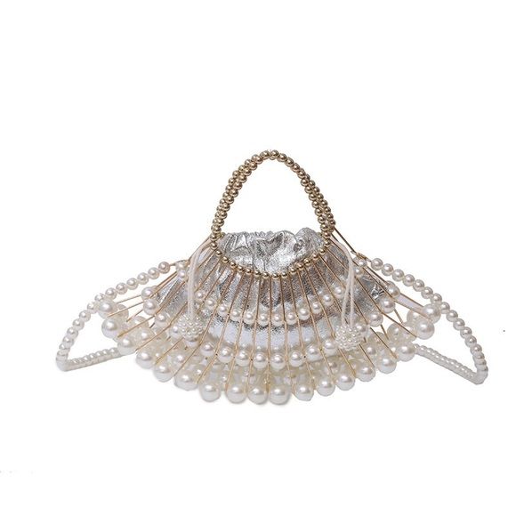 women's pearl chain oblique hollow handbag - Picture 12 of 16